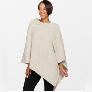Barefoot Dreams CozyChic Knit Pull on Boat Neck Poncho One Size Dusty Beige